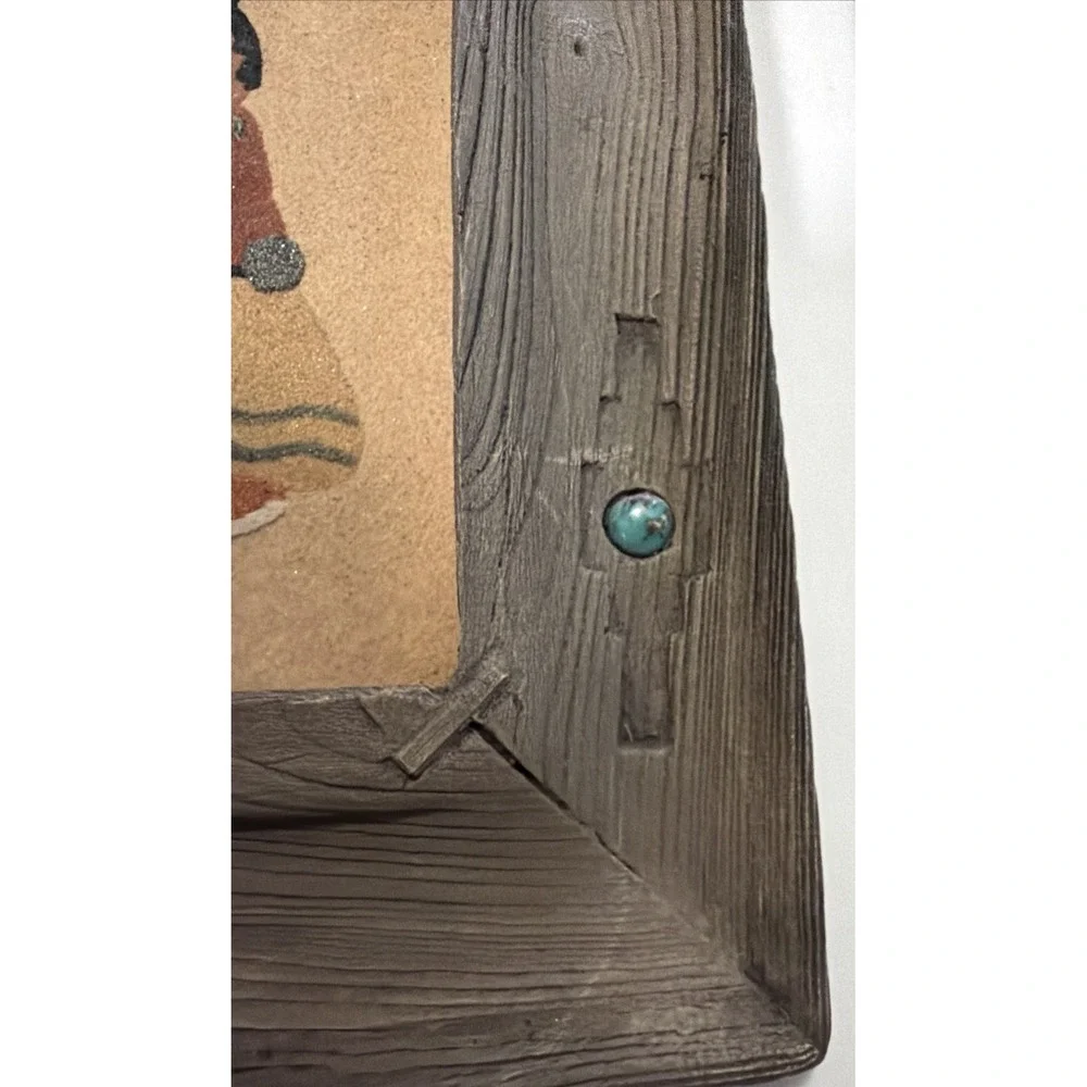 Vtg Handmade Signed Navajo Girl Sand Art Wood Framed‎ Wall Hanging Native Decor